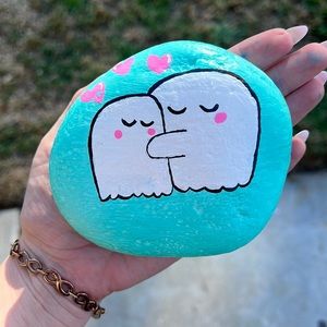 Handmade sealed acrylic paint rock- Loving ghosts